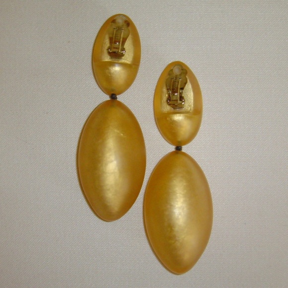 MONIES Frosted Lucite Over Gold Foil Dangle Clip-On Earrings - Picture 12 of 15